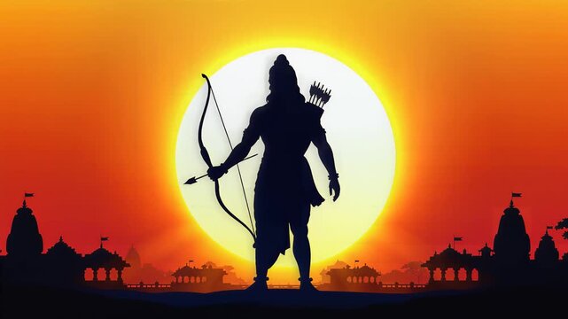 Lord Rama Silhouette with Bow and Arrow during Sunset Ram Navami