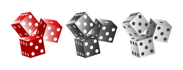 Dice set. Vector 3d icon set isolated on white background.