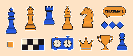 Chess Pieces and Elements: A captivating illustration featuring chess pieces and elements, perfect for illustrating the strategy and complexity of this timeless game. © Saiid-Designs