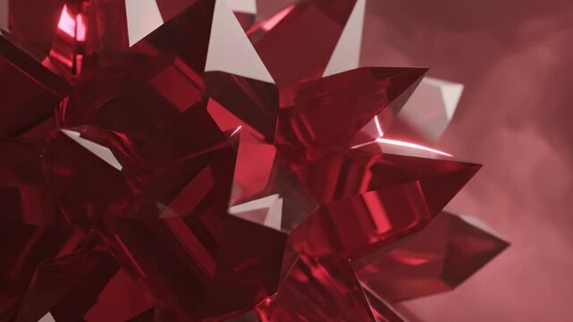 Abstract red crystal formation with sharp facets and internal reflections, glowing with light