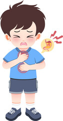 A young boy clutching his stomach in discomfort, illustrating sickness or illness, and having gerd