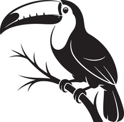 Obraz premium Elegant Black Toucan Bird Silhouette on a Branch Vector Illustration