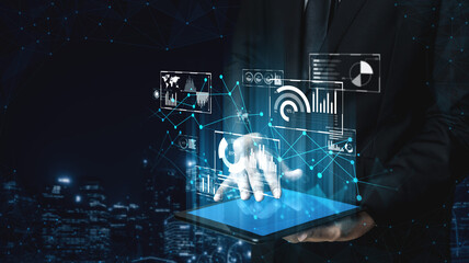 Obraz premium Big data and analytics support real-time insights, predictive modeling, and data-driven decisions for business intelligence and growth. Vouch