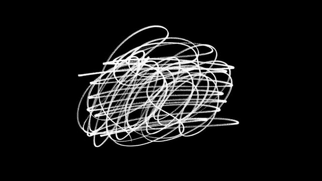 Chaotic White Scribble Doodle with Messy Pencil Lines, Abstract Hand-Drawn Scribbles on Transparent Background with Alpha Channel