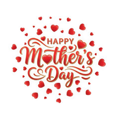 Happy mother's day greeting with red hearts isolated on transparent background