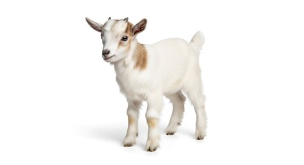 Fototapeta premium Cute baby goat kid standing on clean white background