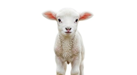 Fototapeta premium Cute baby lamb standing isolated on a white background