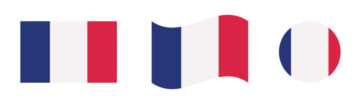 france flag icon set flat waving and circular styles minimalist vector collection