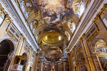 Decorated ceiling in Church of the Gesu (Most Holy Name of Jesus), Rome, Italy