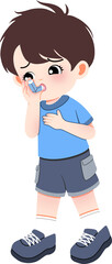 A young boy using inhaler while asthma