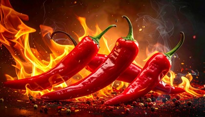 Fiery Red Chili Peppers Ablaze - A Spicy Culinary Delight.