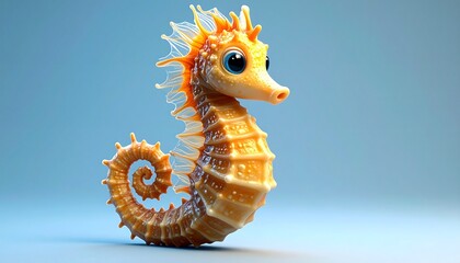 Adorable 3D Seahorse Illustration with Detailed Texture and Soft Lighting.