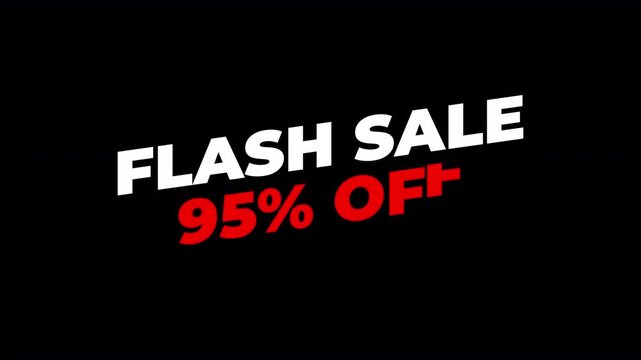 flash sale 95% off. text animation flash sale 95 percent Off transparent background. motion text 4k video with alpha channel