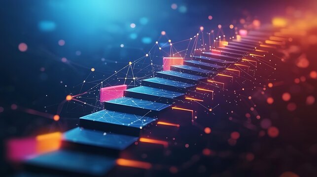 Ascending Stairway of Progress: A digital representation of a stairway, symbolizing growth, innovation, and upward trajectory in the realm of technology.