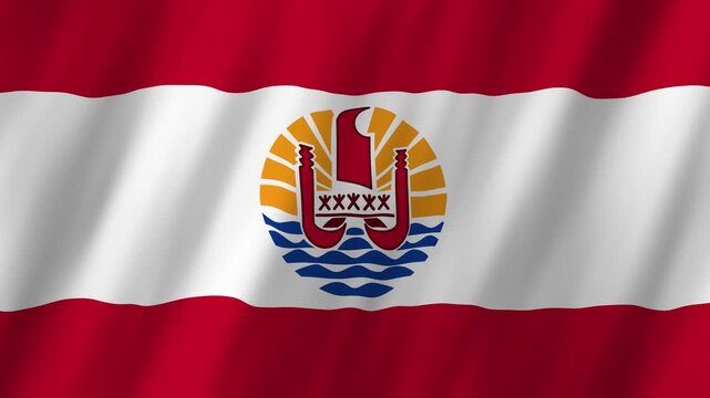 French Polynesia Flag Waving, Tahiti and Bora Bora Symbol, 4K Animation
