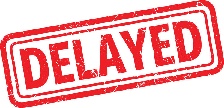 DELAYED red rubber stamp text