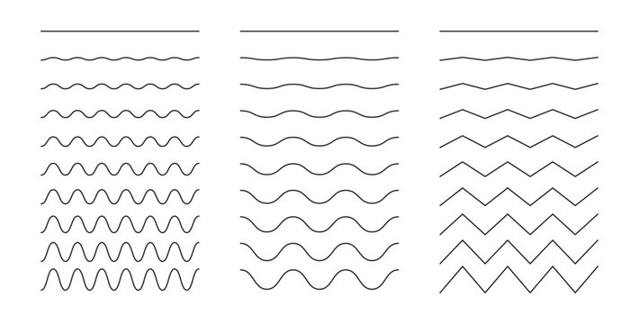 Zigzag and wavy horizontal vector underline. Waves line collection. Set of wavy lines. Ornament wave pattern. Wave thin line background.
