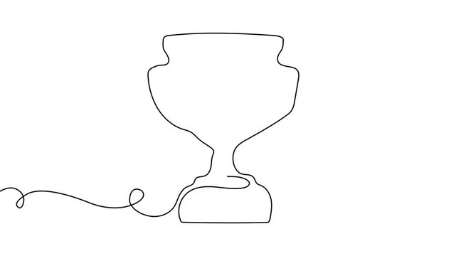 Line winner trophy vector prize art win icon continuous sketch award. Trophy medal line doodle champion business victory illustration outline cup drawing success hand race sport single cartoon.