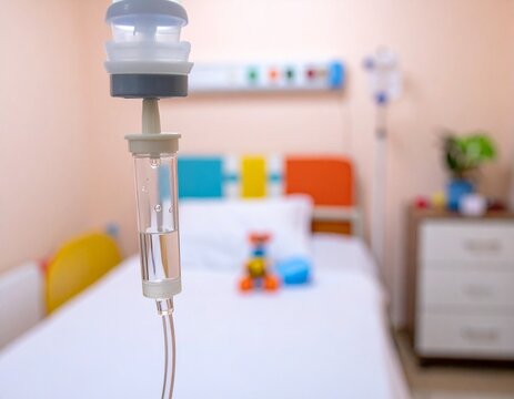 Infusion im leeren Kinderkrankenhauszimmer &ndash; Schwere Erkrankung von Kindern