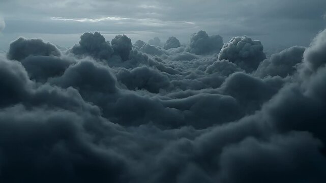 A captivating aerial perspective of turbulent cumulus clouds filling the entire sky