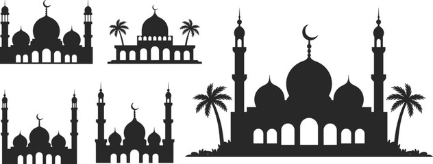 Mosque silhouette set with domes, minarets and Islamic architecture illustration © Abdul
