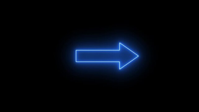 Navigation pointer glowing neon arrow right with cyan teal colors loop. Modern minimalist glowing neon arrow right direction interface element.