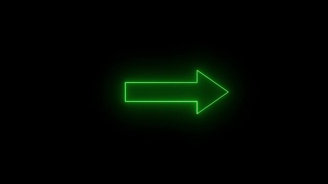 Navigation pointer glowing neon arrow right with cyan teal colors loop. Modern minimalist glowing neon arrow right direction interface element.