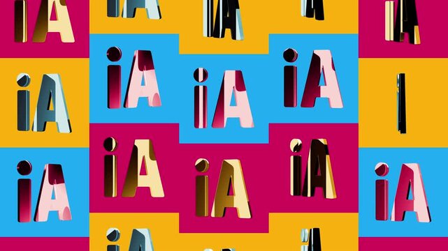 Ai Artificial intelligence multiple 3d golden metal symbols looped and seamless animation