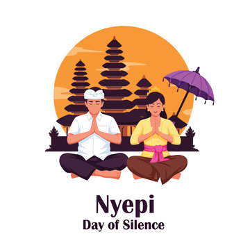 Balinese Couple Meditating on Nyepi Day of Silence