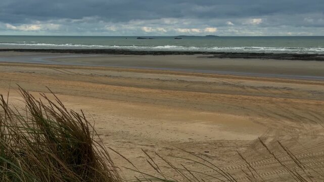 Oyster farm on the Normandy coast of France. High quality 4k footage