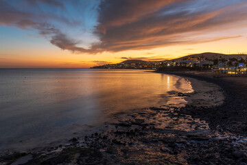 Fototapeta premium Fuerteventura island Canary islands Spain Costa Calma sunset view, in the Jandía Peninsula, is one of the island's most outstanding tourist destinations.