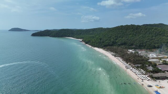 Sao Beach (Starfish), Phu Quoc Island, An Giang (Kien Giang) Province, Vietnam &ndash; 4K Aerial Drone View of Tropical Beaches, Turquoise Water, Sandy Shoreline, Lush Coastal Forest