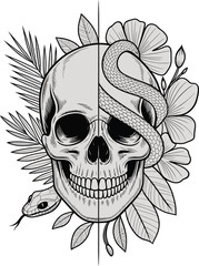 Fototapeta premium Skull with Tattoo and Wings Vector Illustration