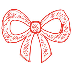Red Ribbon Bow Sketch Hand Drawn Line Art Design