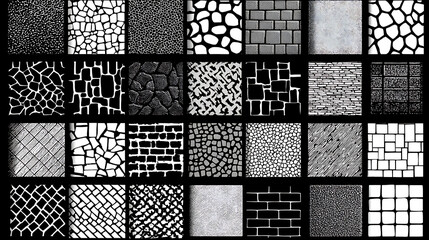 Fototapeta premium Grid of black and white abstract and textured patterns Keywords: abstract, pattern, texture