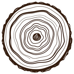 Hand Drawn Tree Log Cross Section Wood Ring Line Art