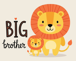 Cute Big Brother Lion Cartoon Illustration for Kids Typography Design