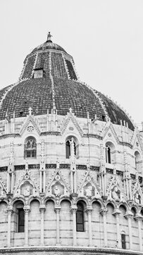 Black and white shot of the Pisa Baptistery in Italy