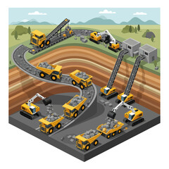 Construction Site with Heavy Machinery and Vehicles.