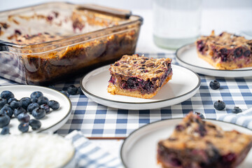 Blueberry blondie bars. Dessert made with organic fruit berry © Jeremy Pawlowski