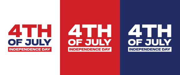4th of July Independence Day typography set vector illustration. Patriotic red, white and blue text design for American holiday celebration. © Mr. Muzammil