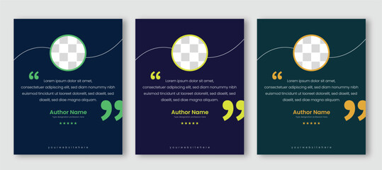 Obraz premium Minimal testimonial social media post template. Vector quote banner design with profile circle placeholder and star rating.