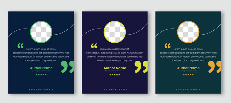 Minimal testimonial social media post template. Vector quote banner design with profile circle placeholder and star rating.