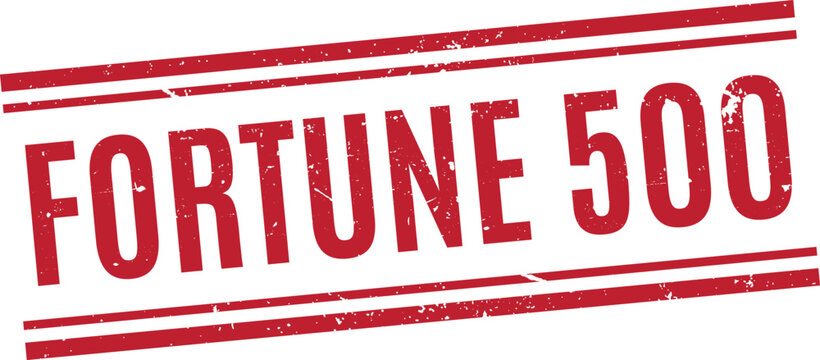 vintage style fortune 500 text stamp with double horizontal lines and distressed red ink texture
