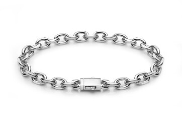 Silver chain bracelet with clasp, metal jewelry on white