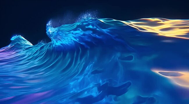 Abstract blue ocean wave with magical light and splashing water effects