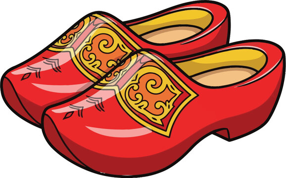 Traditional dutch wooden clogs with decorative buckles