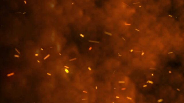 Fire flames burning realistic fire particles and smoke overlay background Flying sparks and embers from a fire  Smoky fire particles on black background. Smoke effect and spark. Fire smoke animation.