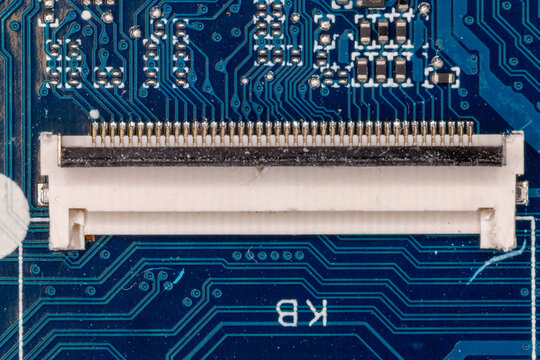 Close-up of computer circuit board zif connector pins