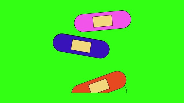 Colorful band aids animation on green screen